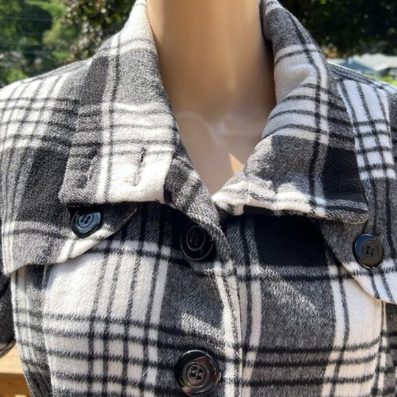 Dots Plaid Pea Coat Jacket Black White Large - Picture 6 of 7